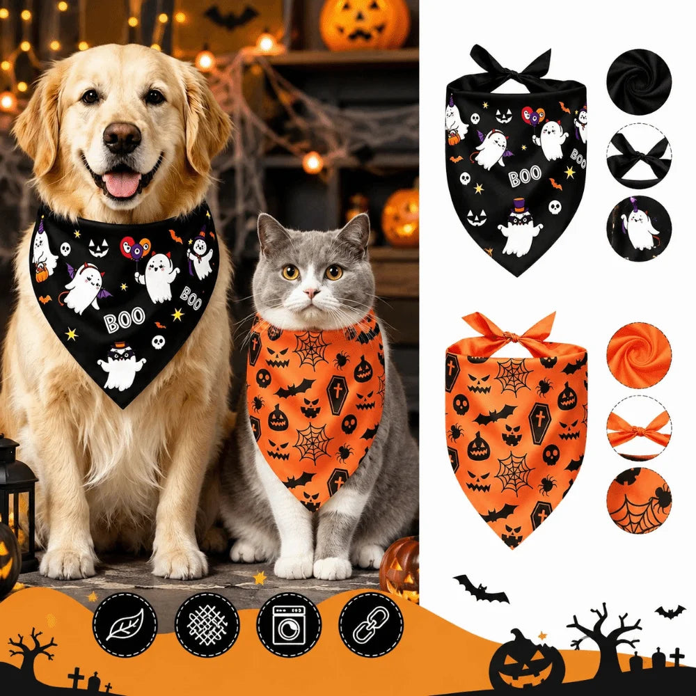 Halloween Pet Bandana, Ghost & Pumpkin Print