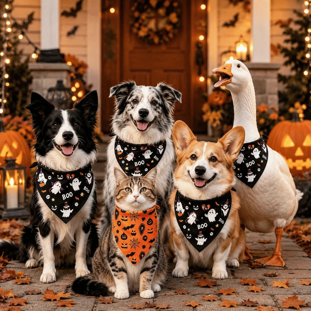 Halloween Pet Bandana, Ghost & Pumpkin Print