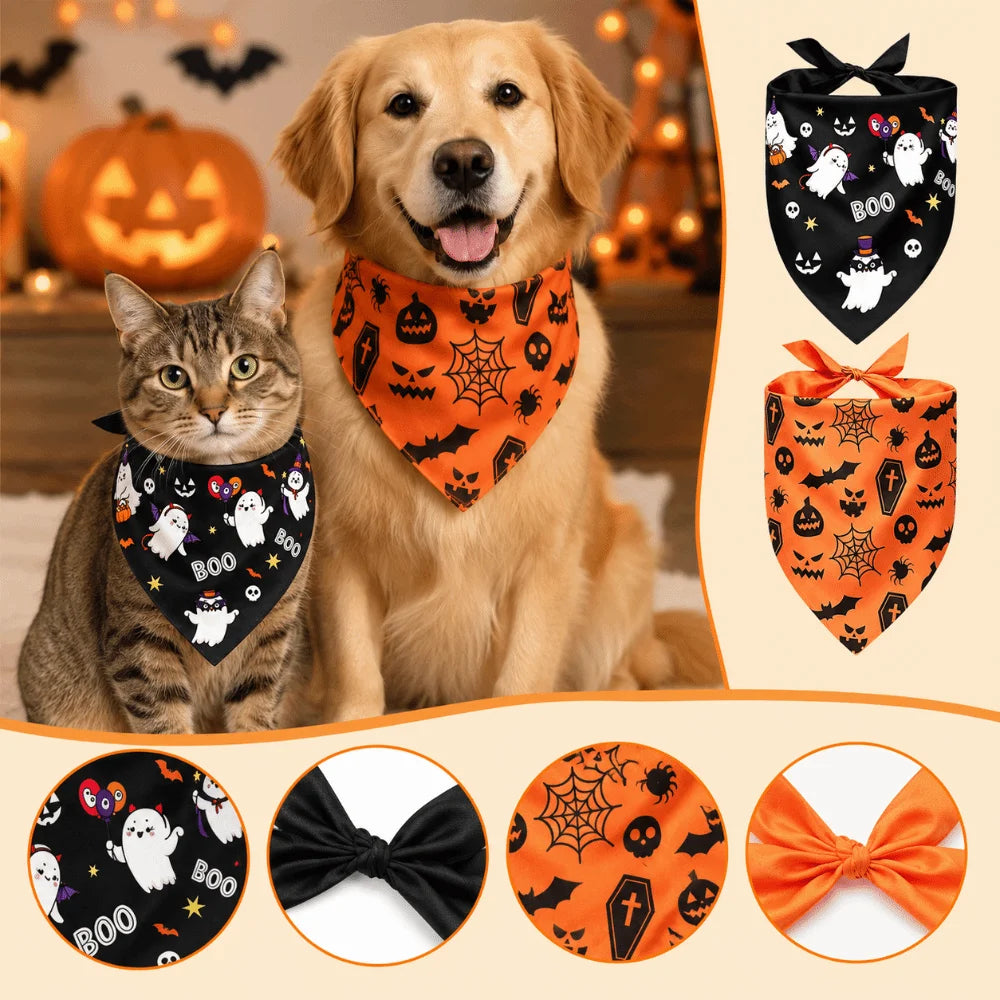 Halloween Pet Bandana, Ghost & Pumpkin Print