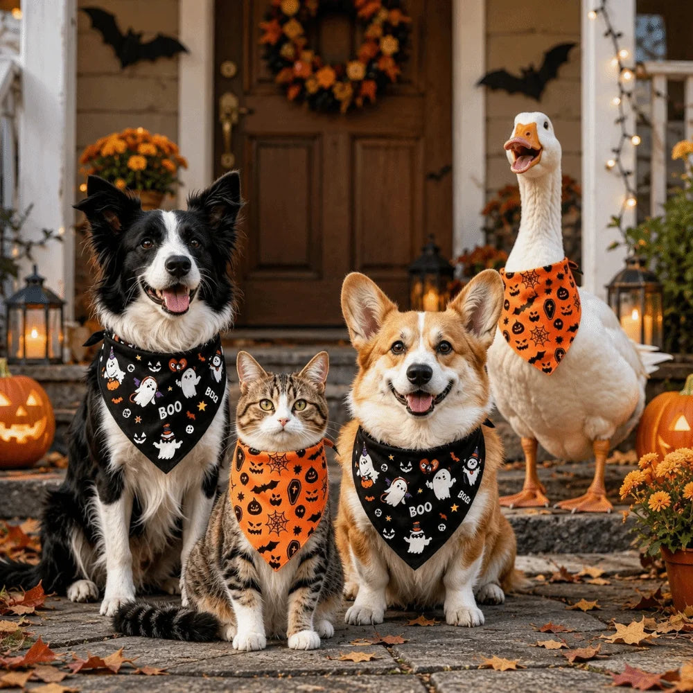 Halloween Pet Bandana, Ghost & Pumpkin Print